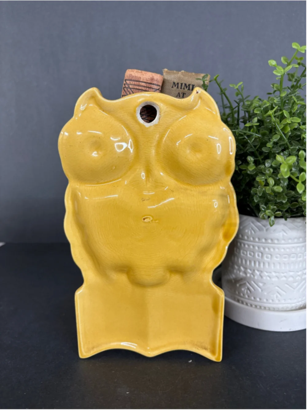 Vintage Ceramic Owl Kitchen Prayer Wall Plaque Florida Decor One Size Yellow 70s
